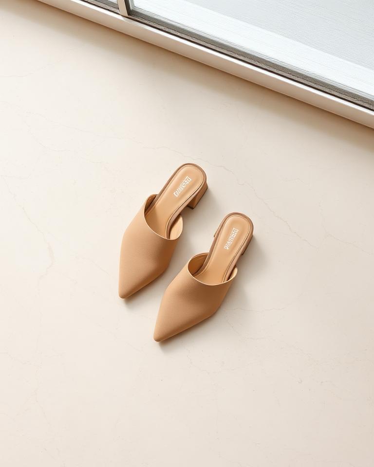 Beige Pointed Mules